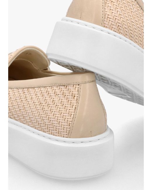 DONNA LEI White Carly Beige Woven Leather Chunky Loafers