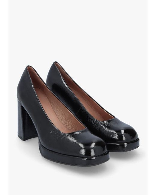 Wonders Captain Black Patent Leather Chunky Court Shoes