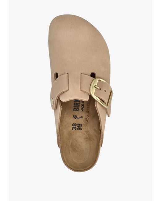 Birkenstock White Boston Big Buckle Sandcastle Nubuck Leather Clogs