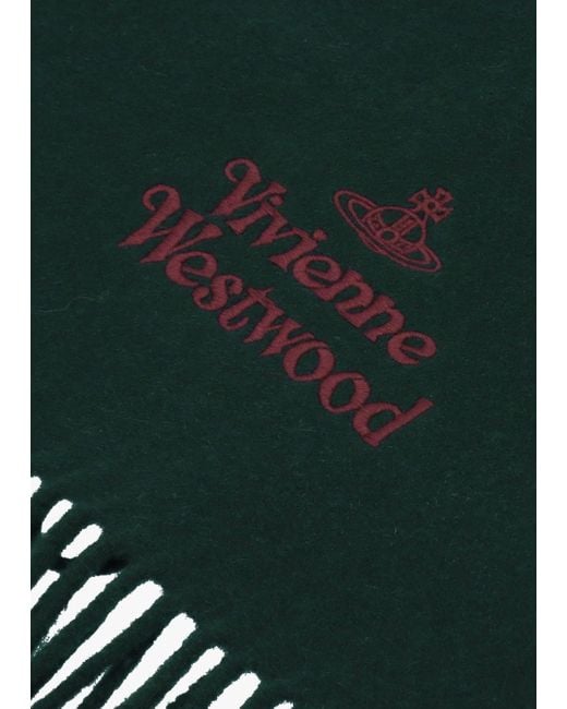 Vivienne Westwood Unisex Embroidered Dark Green Wool Scarf