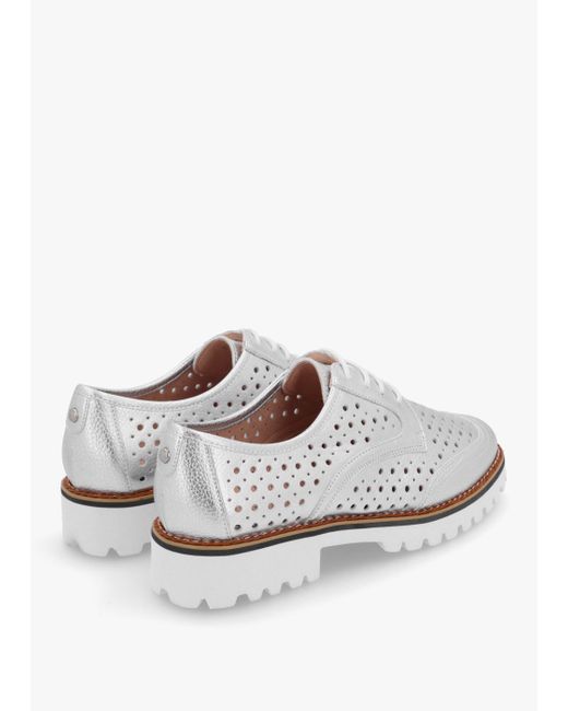 Moda In Pelle White Eloni Silver Metallic Leather Lace Up Brogues