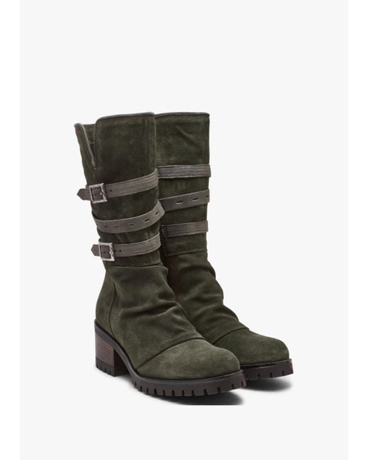 Moda In Pelle Green Brendie Khaki Suede Block Heel Calf Boots
