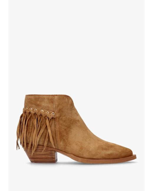 Alpe Brown Ajax Tan Suede Fringed Western Stacked Heel Ankle Boots