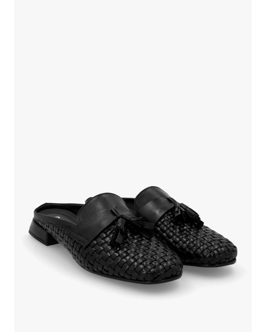 Daniel White Nova Black Leather Woven Backless Mules