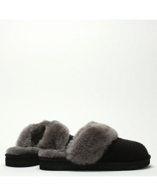 UGG Cozy Knit Black Sheepskin Slippers Lyst