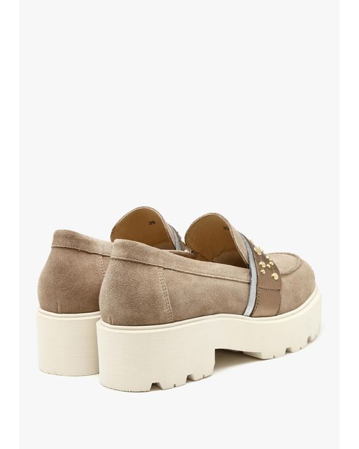 Daniel Natural Tia Beige Suede Embellished Chunky Loafers