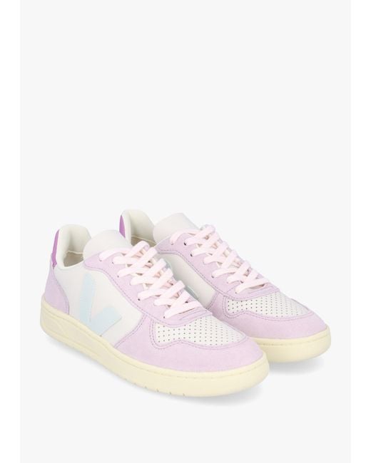 Veja Pink V-10 Leather Gravel Menthol Parme Trainers