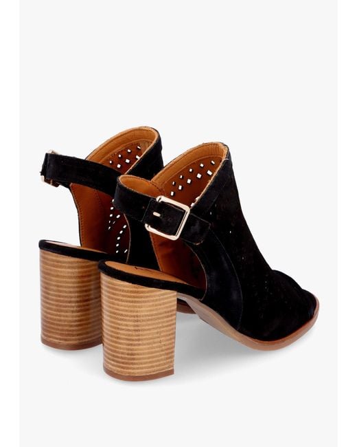 Alpe Black Arona Laser Cut Block Heel Sandals