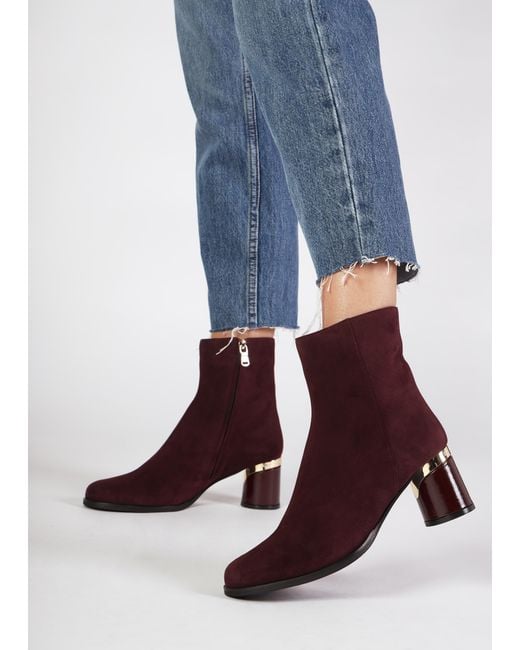 Daniel Purple Penelope Burgundy Suede Gold Trim Heeled Ankle Boots