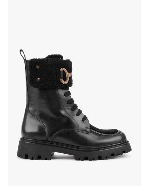Daniel Evashearl Black Leather & Faux Shearling Ankle Boots