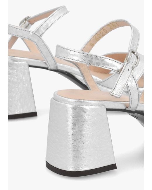 Wonders White Zaida 20 Plata Leather Block Heel Platform Sandals