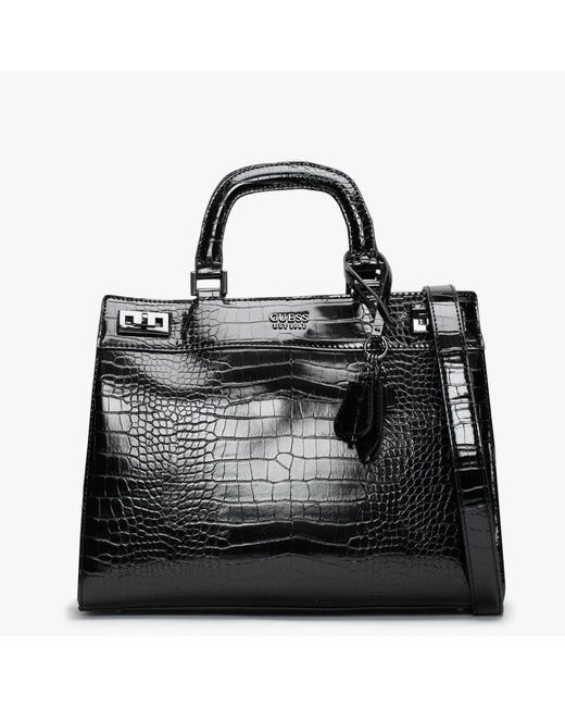 Guess Katey Luxury Black Moc Croc Satchel Bag | Lyst Australia