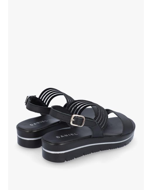 Daniel White Lozzie Two Strap Embellished Low Wedge Sandals Leather