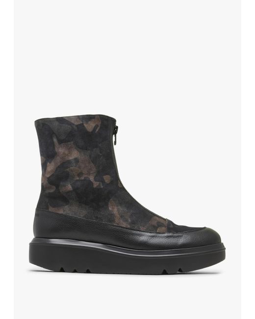 Wonders Black Camo Suede & Leather Ankle Boots
