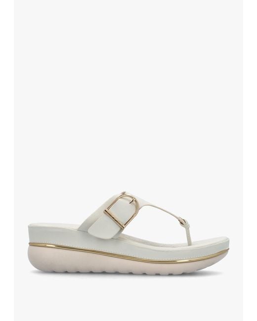 Moda In Pelle White Jesse Off Toe Post Wedge Sandals