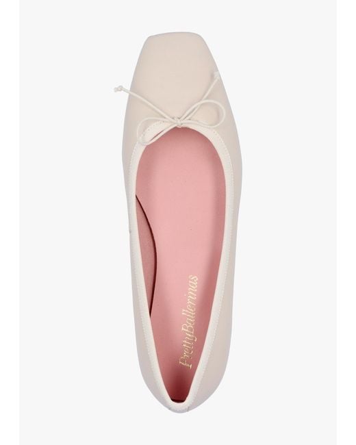 Pretty Ballerinas Natural Camille Cream Leather Square Toe Ballerina Pumps