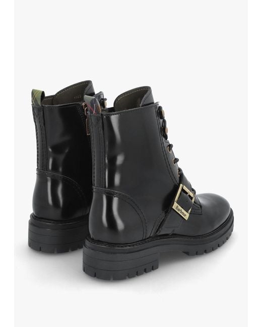 Barbour Black Ouseburne Glace Leather Biker Boots