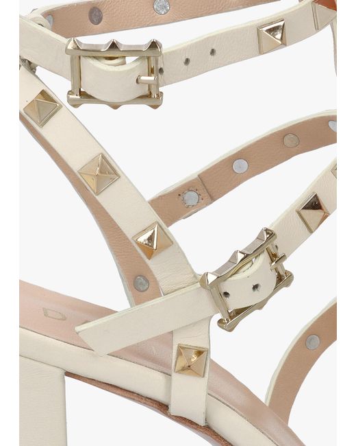 Daniel Natural Pitter Cream Leather Studded Block Heeled Sandals