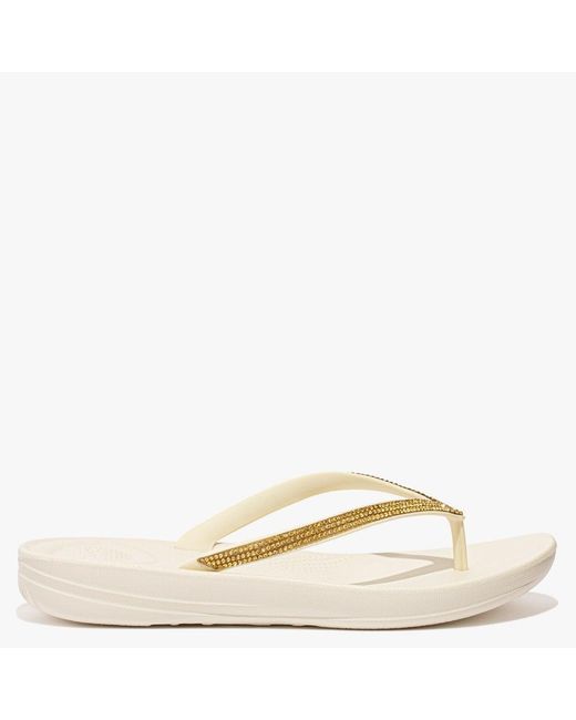 Fitflop Rubber Iqushion Sparkle Cream Flip Flops in Natural | Lyst