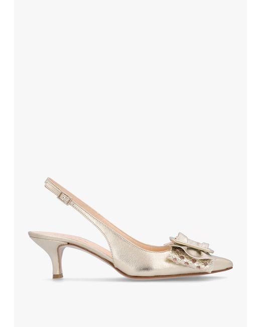 Daniel Natural Galina Gold Leather Raffia Bow Heeled Sling Backs