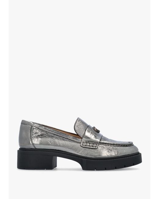COACH Gray Leah Anthracite Leather Chunky Loafers