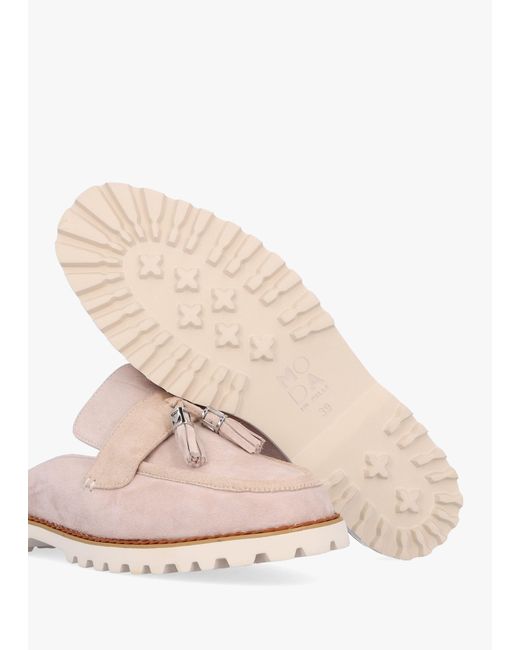 Moda In Pelle Pink Etana Stone Suede Backless Loafers