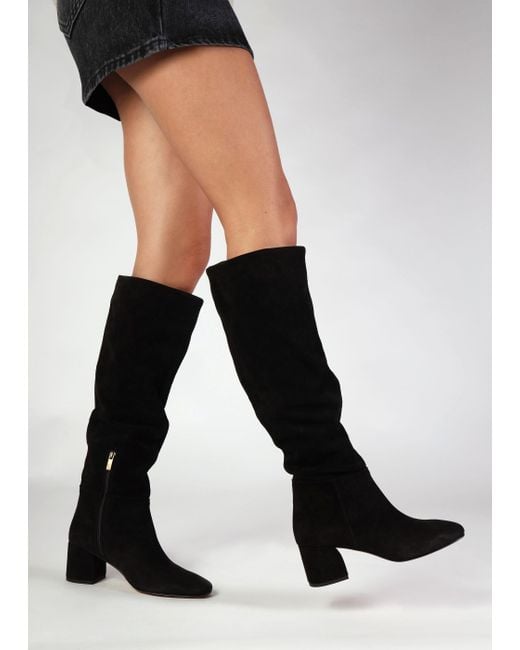 Daniel Lancey Black Suede Block Heel Knee Boots