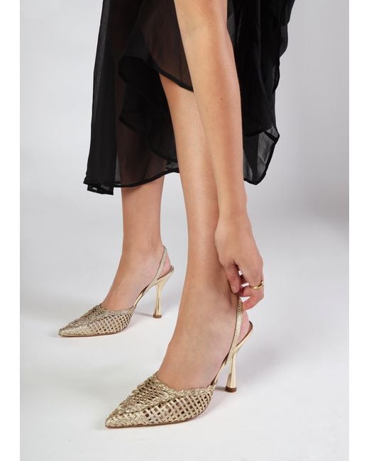 Daniel Metallic Tiffi Gold Leather Woven Sling Back Court Shoes