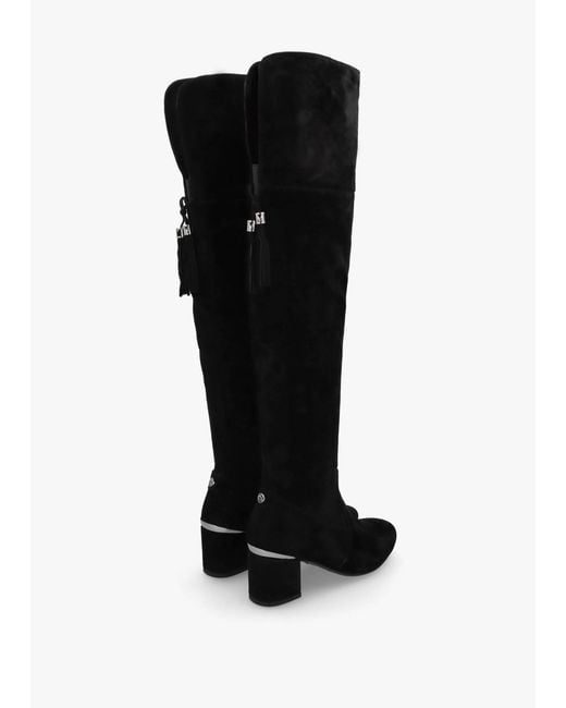 Moda In Pelle Retta Black Suede Block Heel Over The Knee Boots