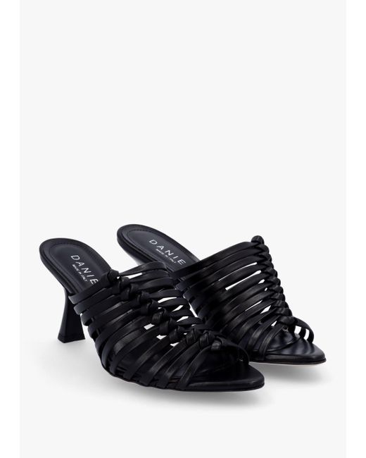 Daniel Notty Black Leather Knotted Strap Heeled Mules