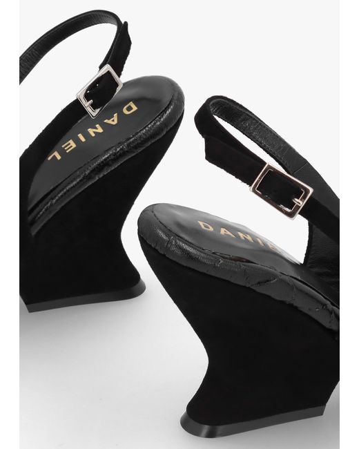 Daniel Margot Black Suede Sculpted Wedge Sandals