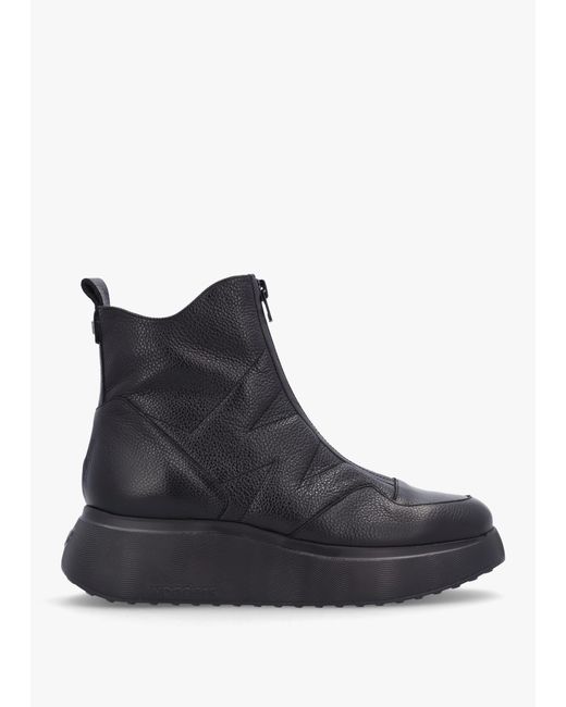 Wonders Beti Black Leather Wedge Ankle Boots