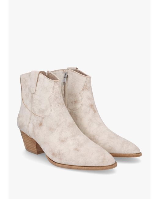 Ash Natural Fame Beige White Leather Western Ankle Boots