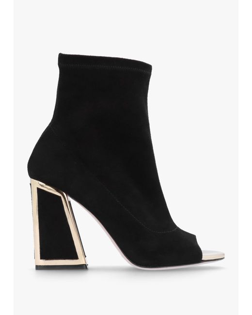 Daniel Piper Black Suede Open Toe Heeled Shoe Boots