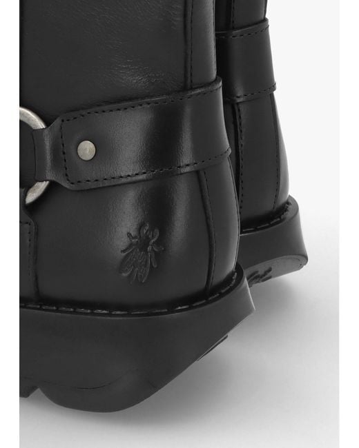 Fly London Soch Black Leather Biker Boots
