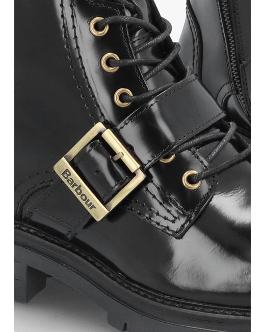 Barbour Black Ouseburne Glace Leather Biker Boots