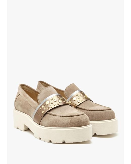 Daniel Natural Tia Beige Suede Embellished Chunky Loafers