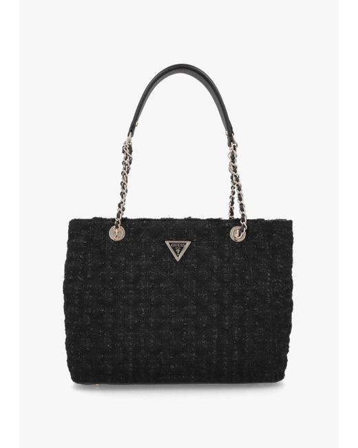 Guess Large Giully Black Tweed Tote Bag Lyst UK
