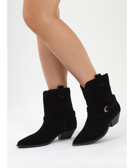 Daniel Esmena Black Suede Western Ankle Boots