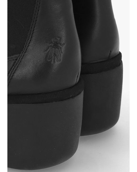 Fly London Bagu Black Leather Wedge Chelsea Boots