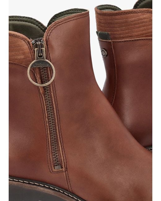 Barbour Brown Dahlia Chestnut Leather Block Heel Ankle Boots