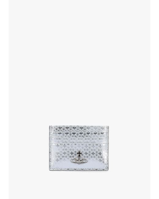 Vivienne Westwood White Metal Orborama Silver Leather Card Case