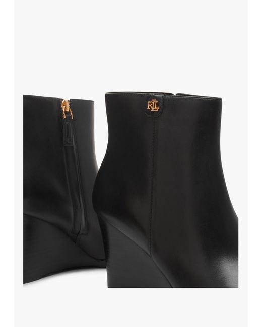 Lauren by Ralph Lauren Shaley Black Leather Wedge Ankle Boots