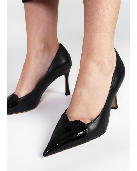 Daniel Elove Black Leather Heart Toe Cap Court Shoes