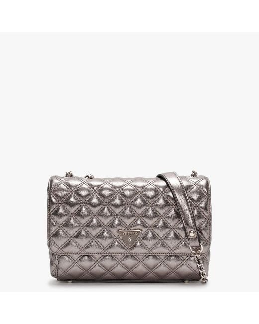 Guess Multicolor Cessily Quilted Convertible Pewter Cross-body Bag