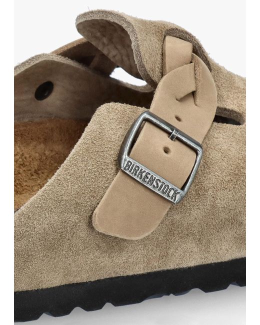 Birkenstock Brown Boston Braided Taupe Suede Leather Clogs