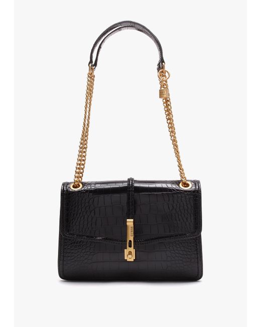 Guess James Black Moc Croc Front Flap Crossbody Bag Lyst
