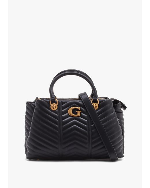 Guess Lovide Girlfriend Black Chevron Quilted Satchel Bag in Blue Lyst