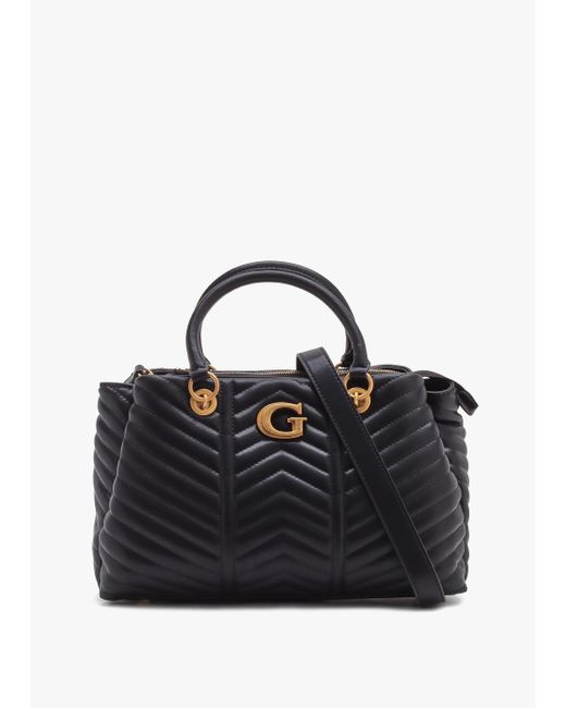 Guess Blue Lovide Girlfriend Black Chevron Quilted Satchel Bag