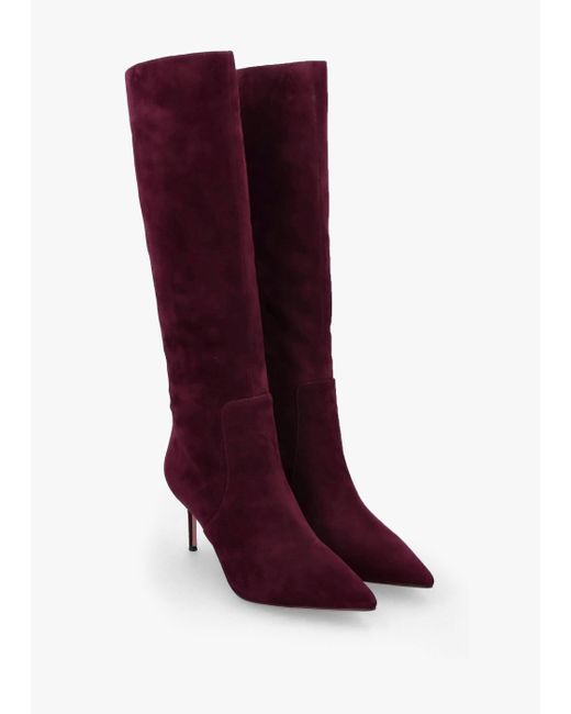 Daniel Red Saffia Burgundy Suede Slim Heel Knee Boots